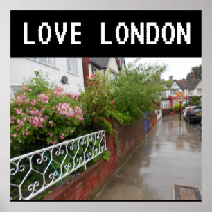 Eine Londoner Straße und regen England Poster