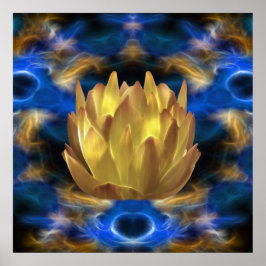 Eine Lotus-Blume mit Goldfarben und Reflexionen Poster