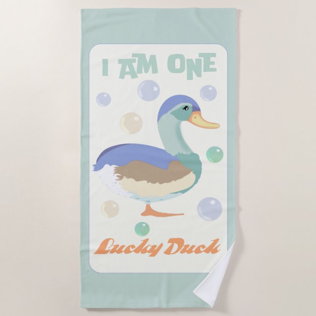 Eine Lucky Duck & Bubbles Grüne Pastete Strandtuch (Vorderseite)