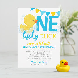 Eine Lucky Duck Wasserfarbe Gummi Duck 1. Geburtst Einladung