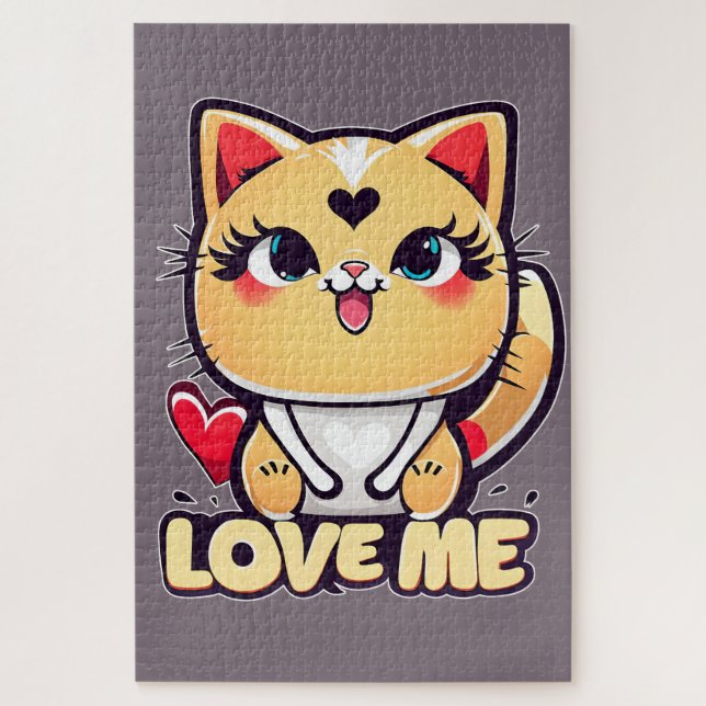 Eine lustige Chibi-Katze voller Liebe Puzzle (Vertikal)