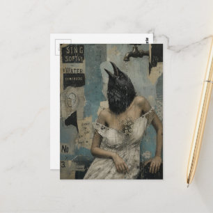 Eine lustige Krähe in der Dusch-Collage Postkarte