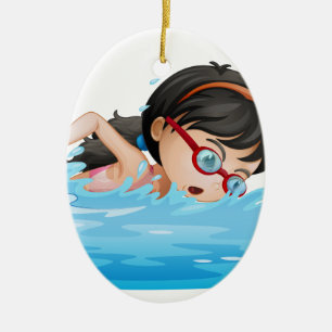 Eine Mädchenschwimmen mit Schutzbrillen Keramik Ornament