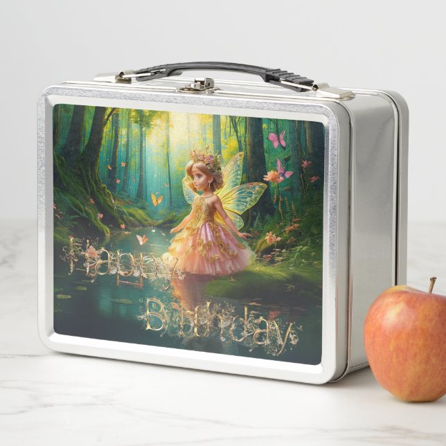 Eine magische Fee in einem Teich Glücklich Geburts Metall Brotdose (Beispiel)