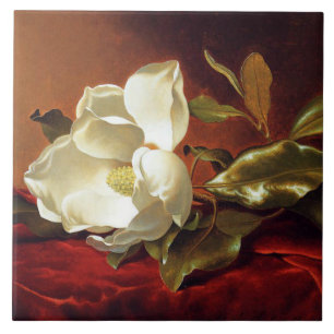 Eine Magnolie auf rotem Samt Fliese