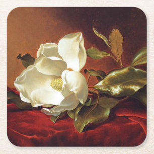 Eine Magnolie auf rotem Samt, Rechteckiger Pappuntersetzer
