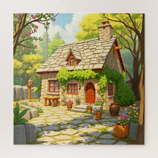 Eine malerische Hütte aus Stein Puzzle (Vertikal)