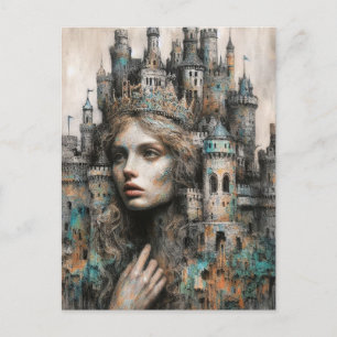 Eine Märchenkönigin mit Schloss auf dem Kopf Postkarte