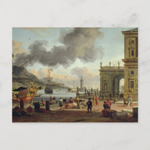 Eine mediterrane Hafenlandschaft Postkarte