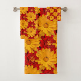 Eine Medley der Blume Rot und Gelb Badhandtuch Set