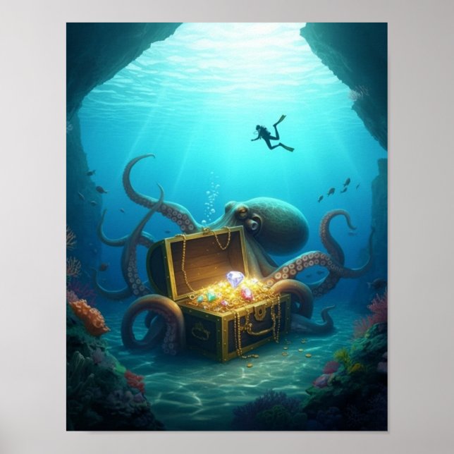 Eine Meereskreatur schützt einen Schatz Poster (Vorne)