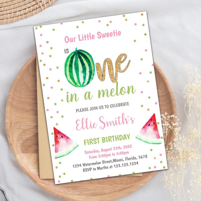 Eine Melon Summer Party Card für Mädchen Einladung (Watermelon Invitation, Watermelon Birthday Invitation)