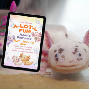 Eine-Menge Spaß Kawaii Axolotl Geburtstag Einladung