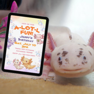 Eine-Menge Spaß Kawaii Axolotl Geburtstag Einladung