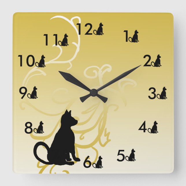 Eine Miezekatze-Katzen-Uhr der Miezekatze-zwei Quadratische Wanduhr (Vorderseite)