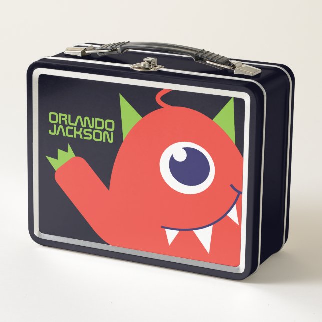 Eine mit Augen Alien Monster Orangenkinder nennen  Metall Lunch Box (Vorderseite)