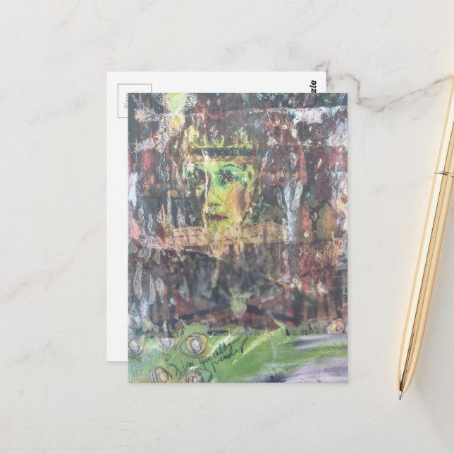 Eine Mixed-Media-Collage mit Gesicht Postkarte (Vorderseite/Rückseite Beispiel)