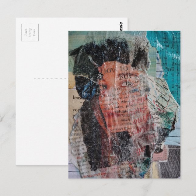 Eine Mixed-Media-Collage mit Gesicht Postkarte (Vorne/Hinten)
