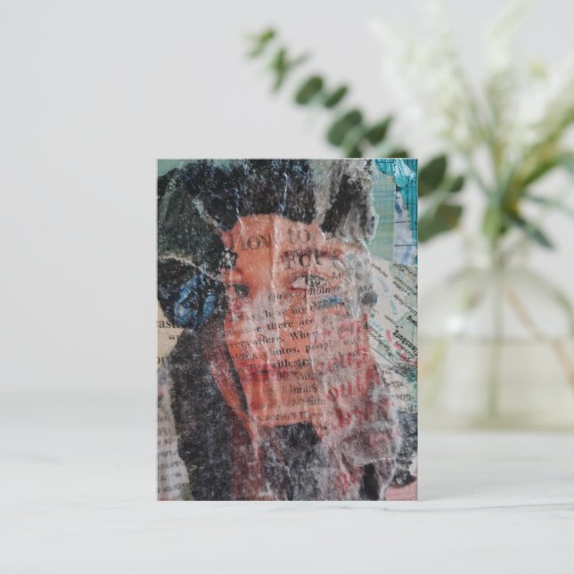 Eine Mixed-Media-Collage mit Gesicht Postkarte (Stehend Vorderseite)