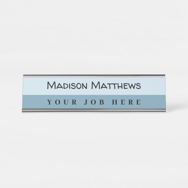 Eine moderne, blaue Schriftzeichen-Typografie Schreibtischnamensplakette (Vorderseite )