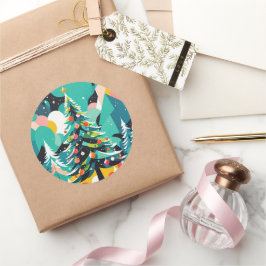 Eine moderne Weihnachtsbaumillustrierung 1 - Aufkl Runder Aufkleber