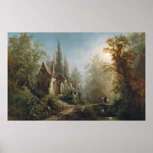 Eine mondbeleuchtete Nacht über eine Kapelle und R Poster