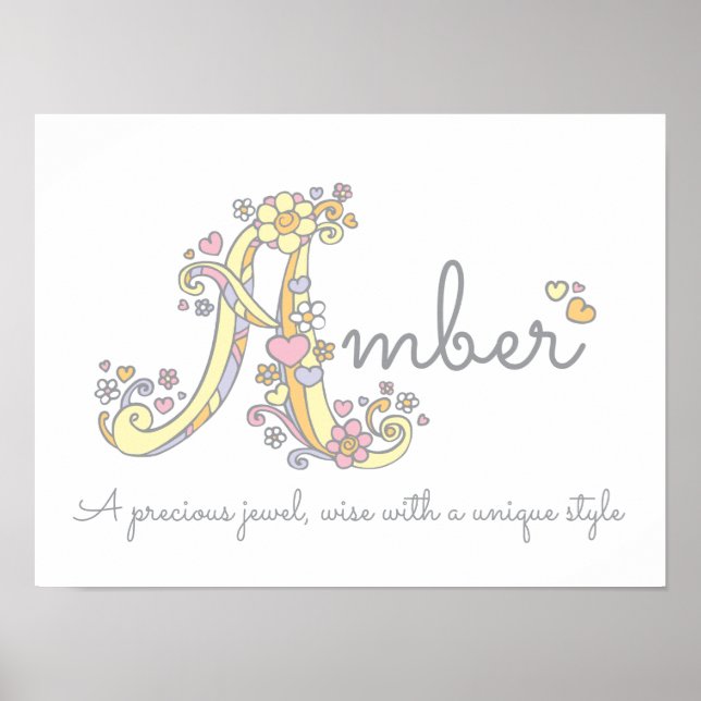 Eine monogramm Kunst Amber Girls Name bedeutet Pla Poster (Vorne)