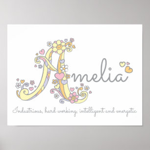 Eine Monogramm-Kunst Amelia Mädchen Name bedeutet Poster