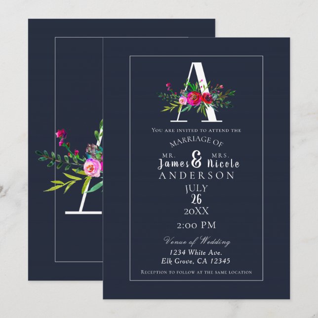 Eine Monogramm letzte erste Hochzeit mit moderner  Einladung (Vorne/Hinten)