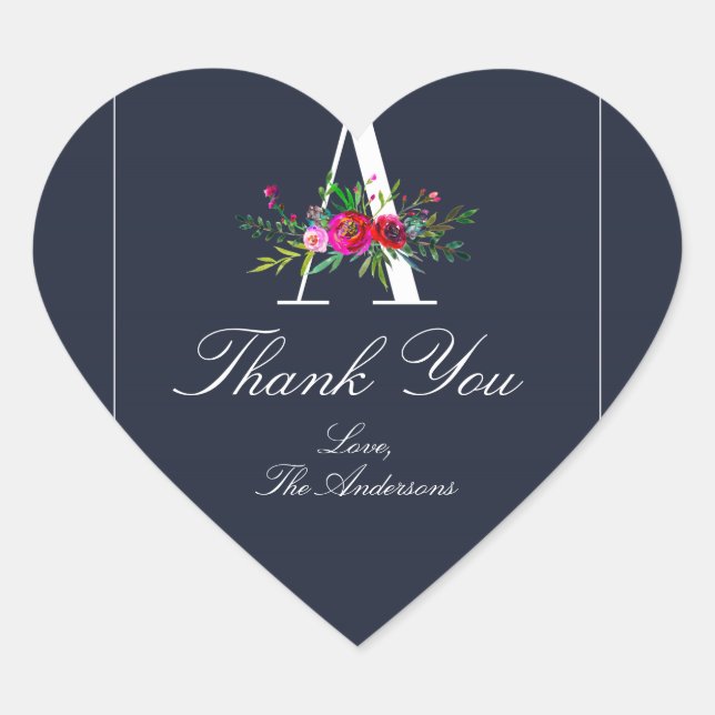 Eine Monogramm letzte erste Hochzeit mit moderner  Herz-Aufkleber (Vorderseite)