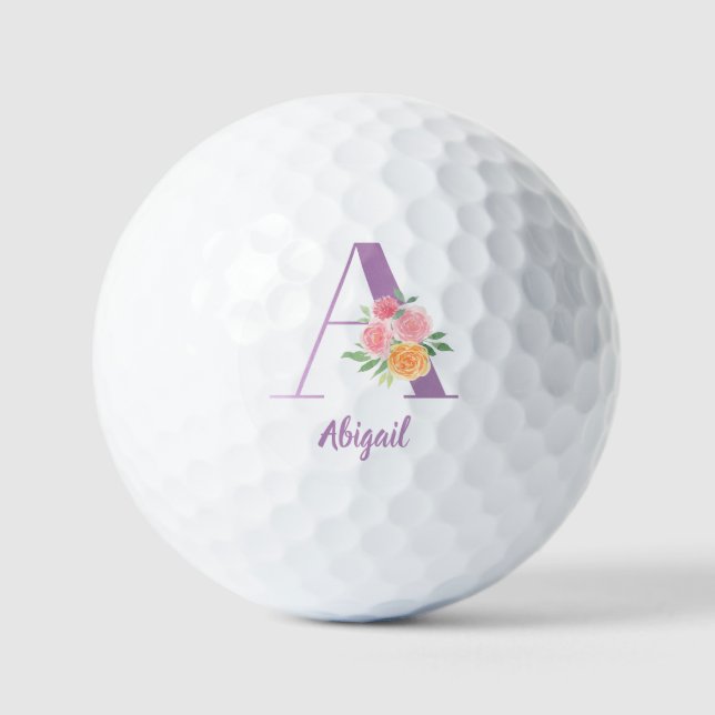 Eine Monogramm Lila Blumenfarbe Personalisiert Golfball (Vorderseite)