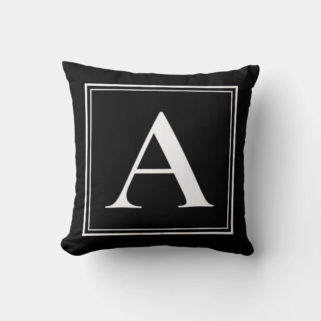 Eine Monogramm-Vorlage Elegant Moderne Schwarz-wei Kissen (Vorderseite)