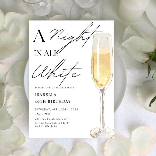 Eine Nacht ganz im Weißen Party Champagner zum Geb Einladung (A Night in All White Party Champagne Birthday Invitation)