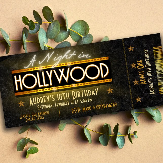 Eine Nacht in Hollywood Ticket Einladung (Hollywood Party Ticket Invitation)