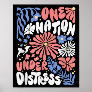 Eine Nation unter der Flagge eines floralen Amerik Poster