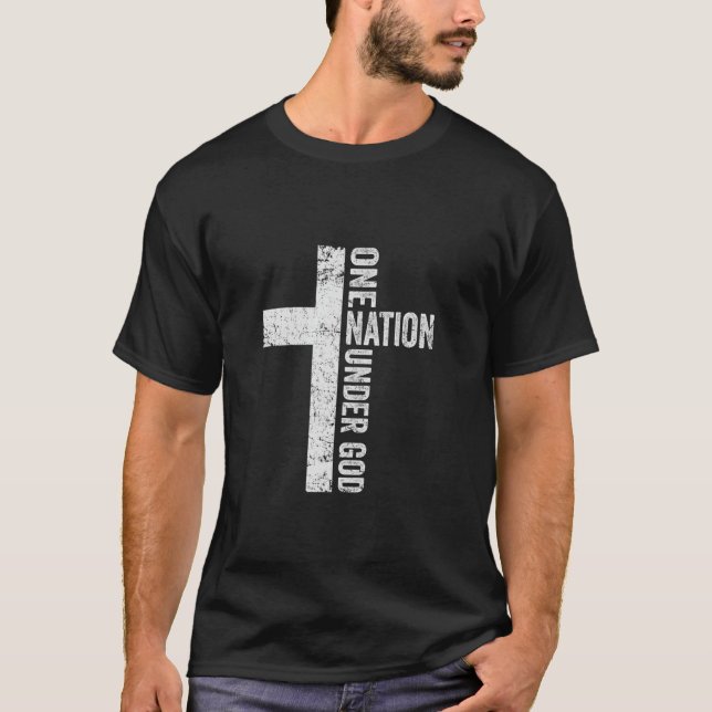 EINE NATION UNTER GOD Christlich Cross American Fl T-Shirt (Vorderseite)