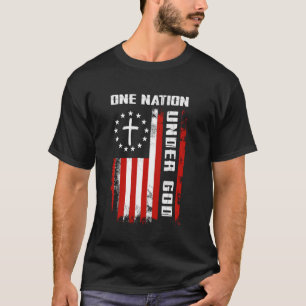 Eine Nation unter Gott Amerikanische Flagge Kreuz  T-Shirt