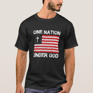 Eine Nation unter Gott Amerikanische Flagge Kreuz T-Shirt