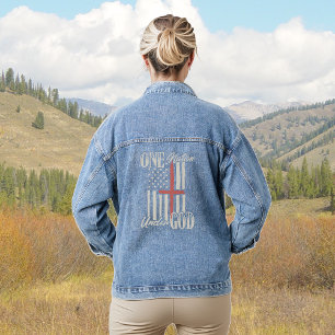 Eine Nation unter Gott Flagge Kreuz Jeansjacke