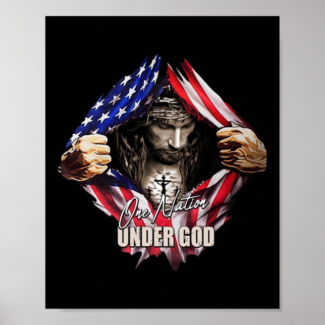 Eine Nation unter Gott Jesus Art uns Flagge Christ Poster (Vorne)