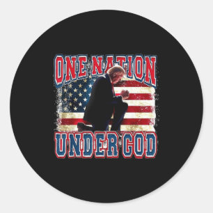 Eine Nation unter Gott Trump betet Jesus USA-Flagg Runder Aufkleber