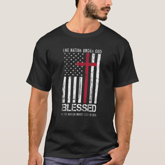 Eine Nation unter Gottes amerikanischer Flagge Pat T-Shirt (Vorderseite)