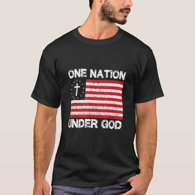 Eine Nation unter Gottes amerikanischer Flagge übe T-Shirt (Vorderseite)