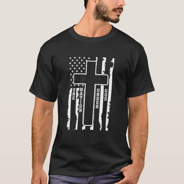 Eine Nation unter Gottes Cross & American Flag T-Shirt (Vorderseite)