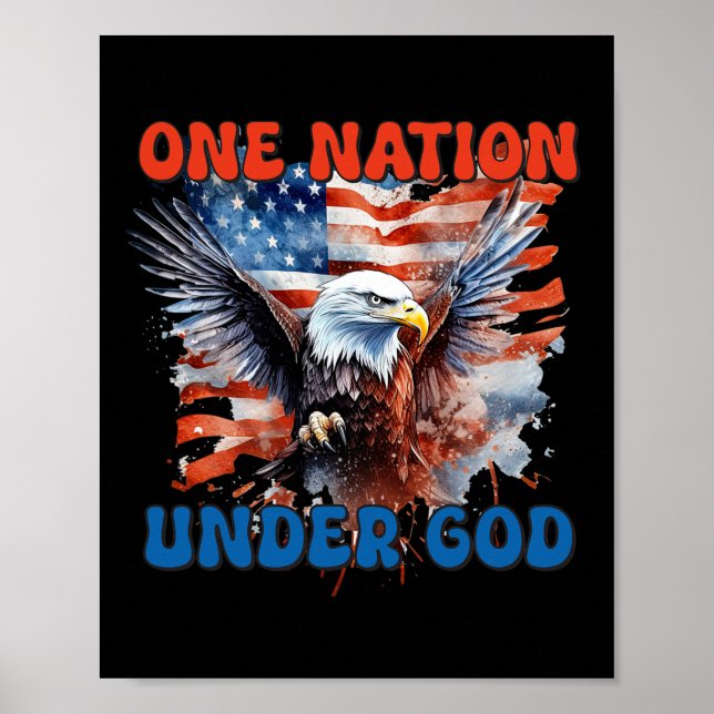 Eine Nation unter Gottes Flag 4. Juli Patriotic Ch Poster (Vorne)
