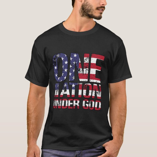 Eine Nation unter Gottes Flag 4. Juli Patriotic Ch T-Shirt (Vorderseite)