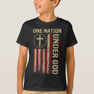 Eine Nation unter Gottes Flag 4. Juli Patriotic Ch T-Shirt