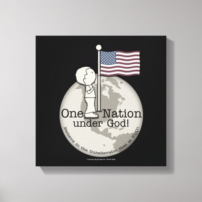Eine Nation unter Gottes-Kleiner Junge unter US-Fl Leinwanddruck (Vorderseite)