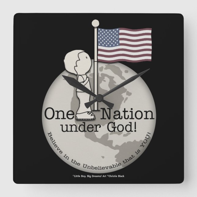Eine Nation unter Gottes-Kleiner Junge unter US-Fl Quadratische Wanduhr (Vorderseite)