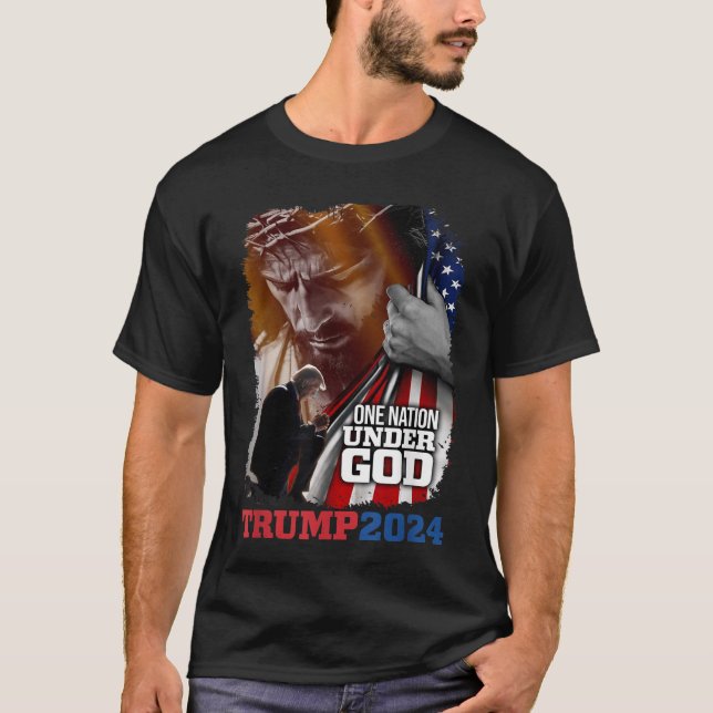 Eine Nation unter Gottes Präsident Trump 2024 Amer T-Shirt (Vorderseite)
